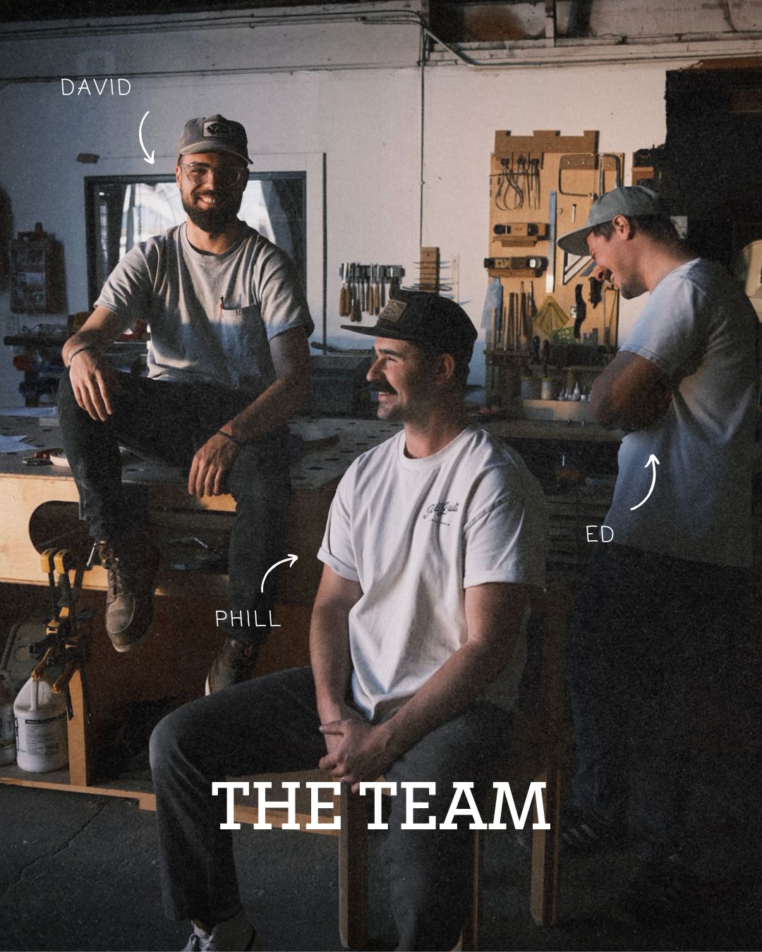 Maker Feature – Shared with Laura (1) Commerical woodworking team Phillbuilt, three custom wood workers sitting in their shop.