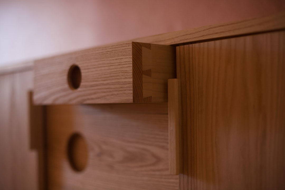 credenza_dovetail_drawer-web Handcrafted dovetail details on a woodworkers finished credenza