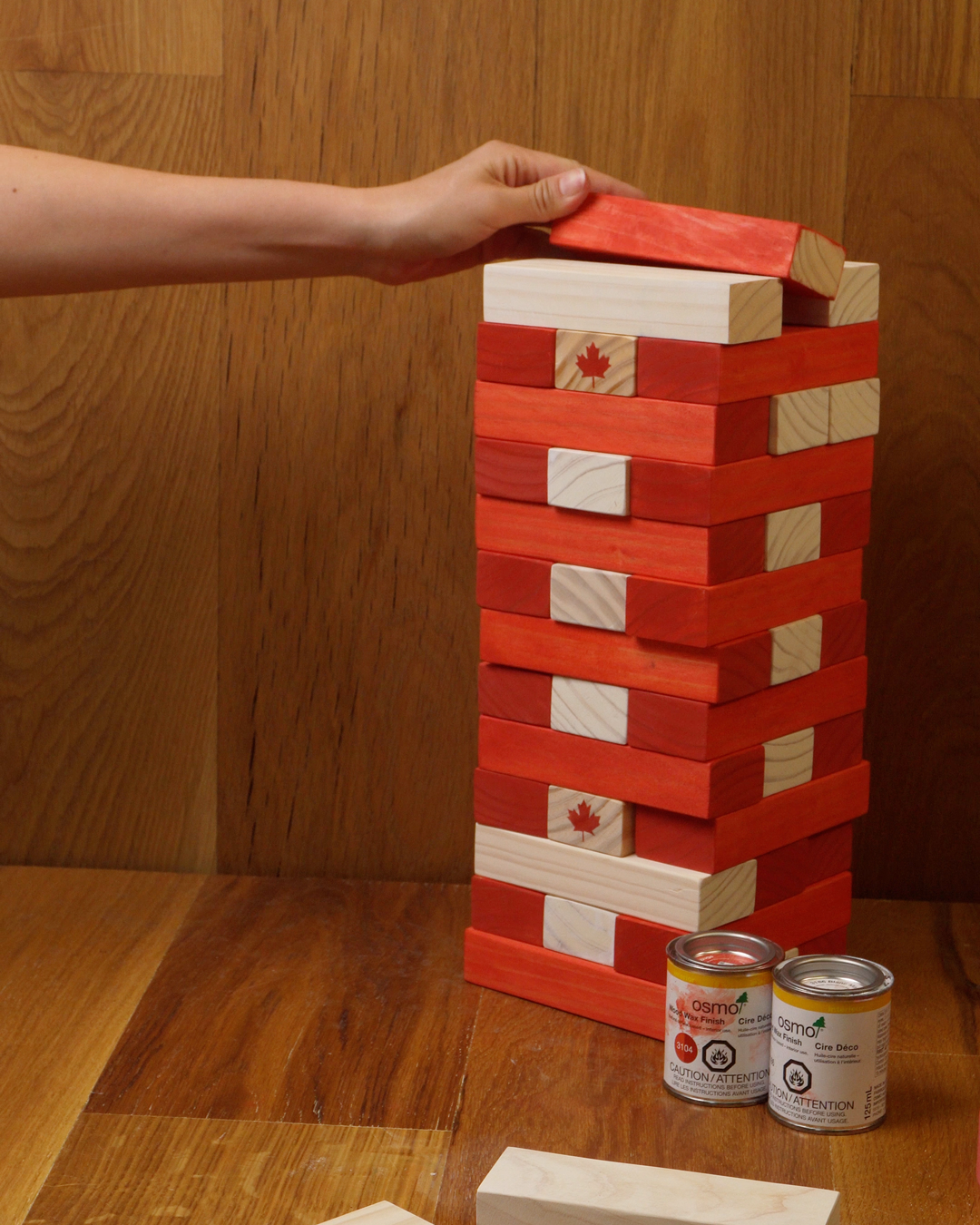 C0018.MP4.14_54_52_21.Still001-web Large scale Canada themed jenga game stained with wood stain