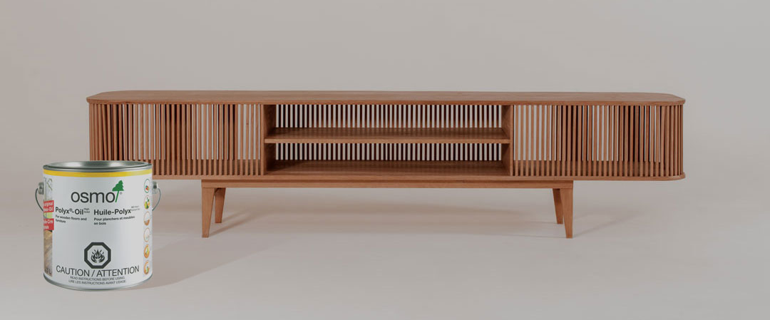 Kaasir Media Unit by Hutch Custom Fine Furniture uses the best wood finish, Osmo Polyx Oil a highly durable hard wax oil