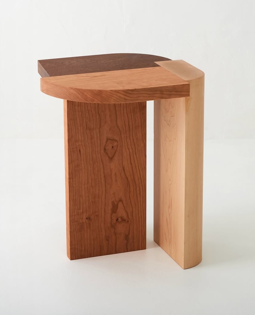 The cooper stool is a unique piece that blends different wood types. 