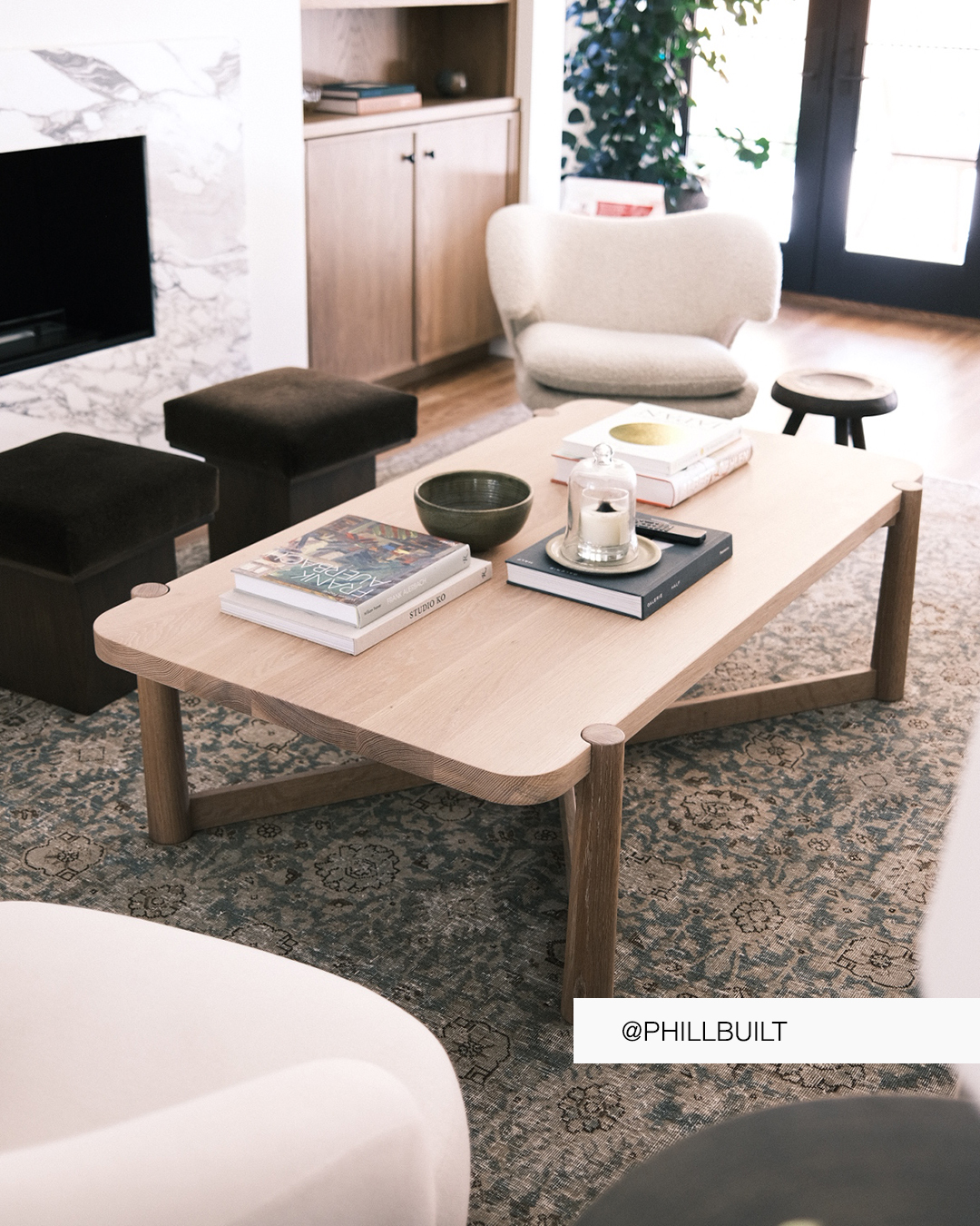 WHITE OAK COFFEE TABLE BY PHILL BUILT, FINISHED IN POLYX-OIL TINT 3051 RAW