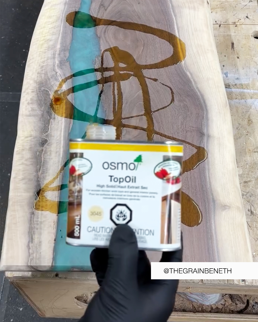 TopOil on wooden chopping board