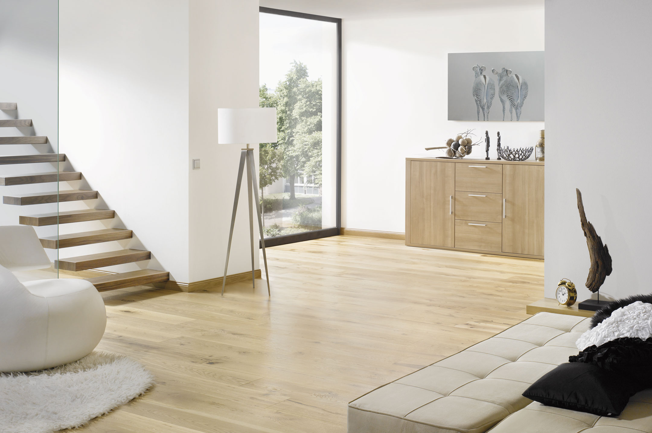 Wood floor and wood stairs interior design