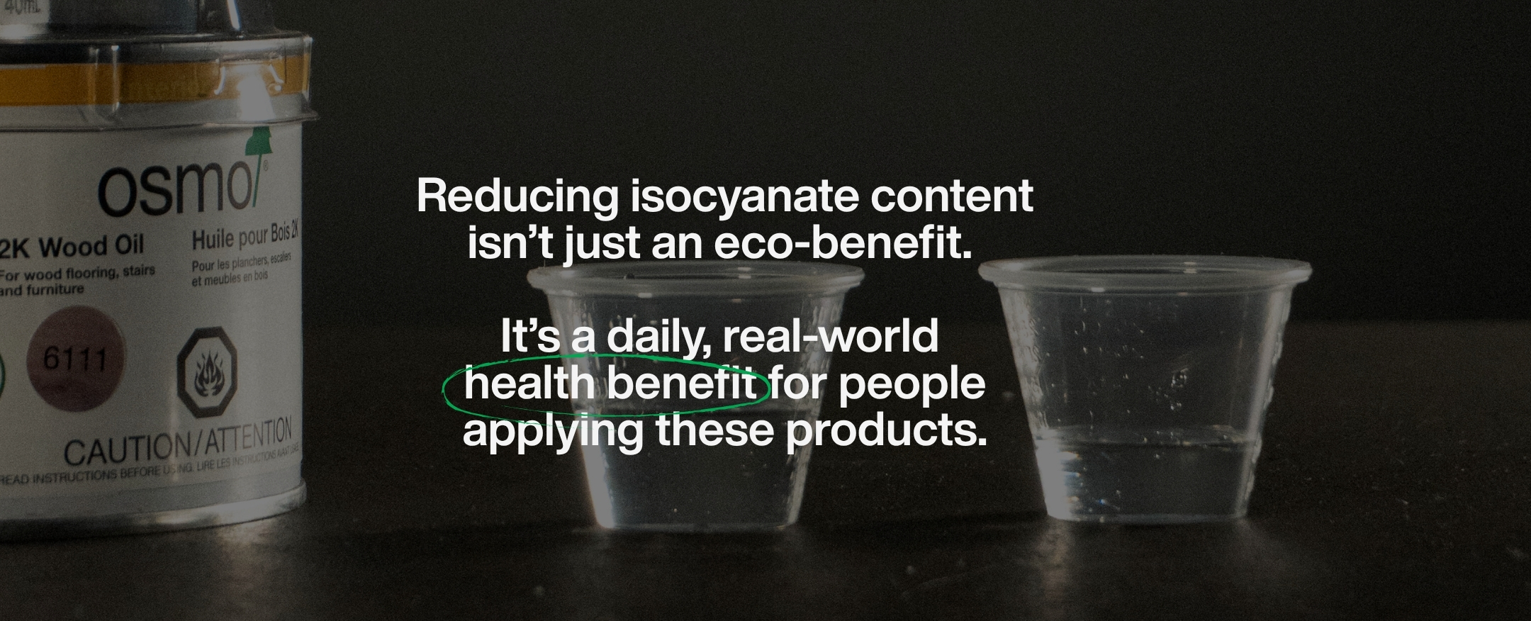 Text reads: Reducing isocyanate content isn't just an eco-benefit. It's a daily, real-world health benefit for people applying these products.