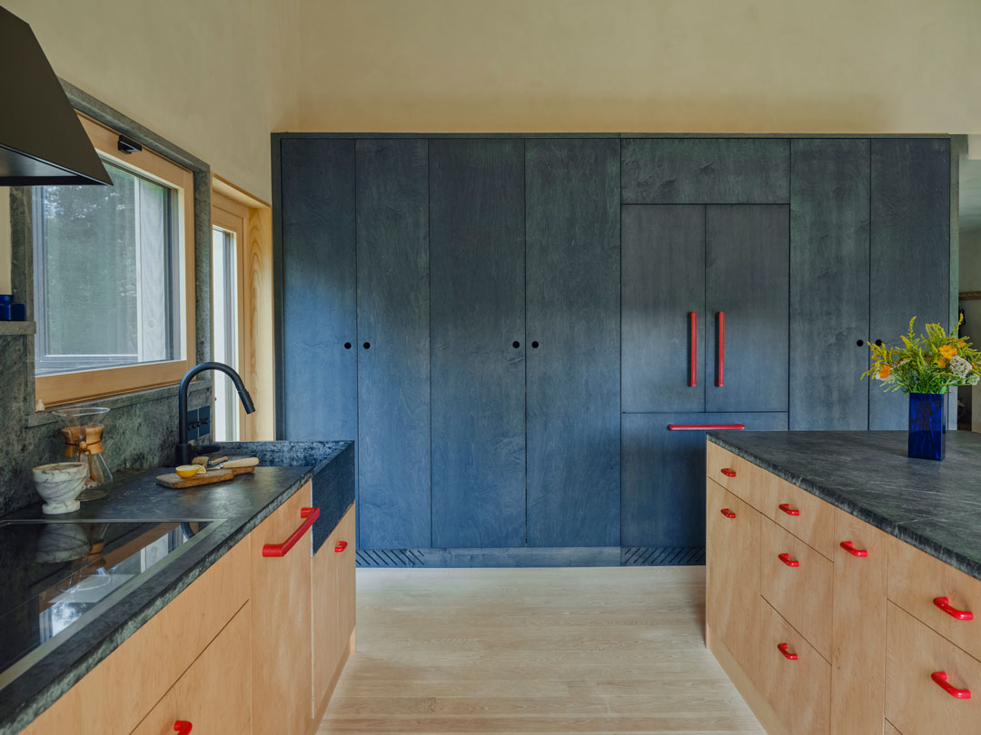 Dark Blue toned kitchen cabinetry projects with rich Wood Wax finishes
