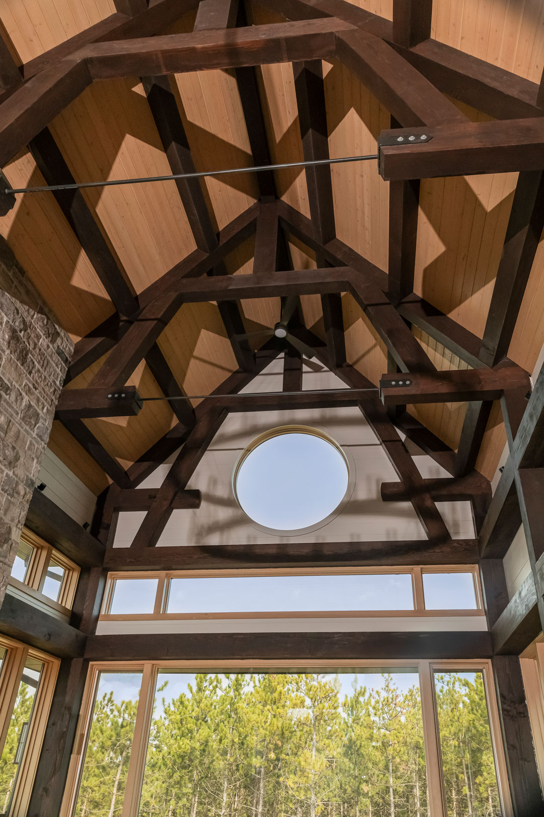 Traditional wood joinery and Pegged joinery in a vaulted ceiling.