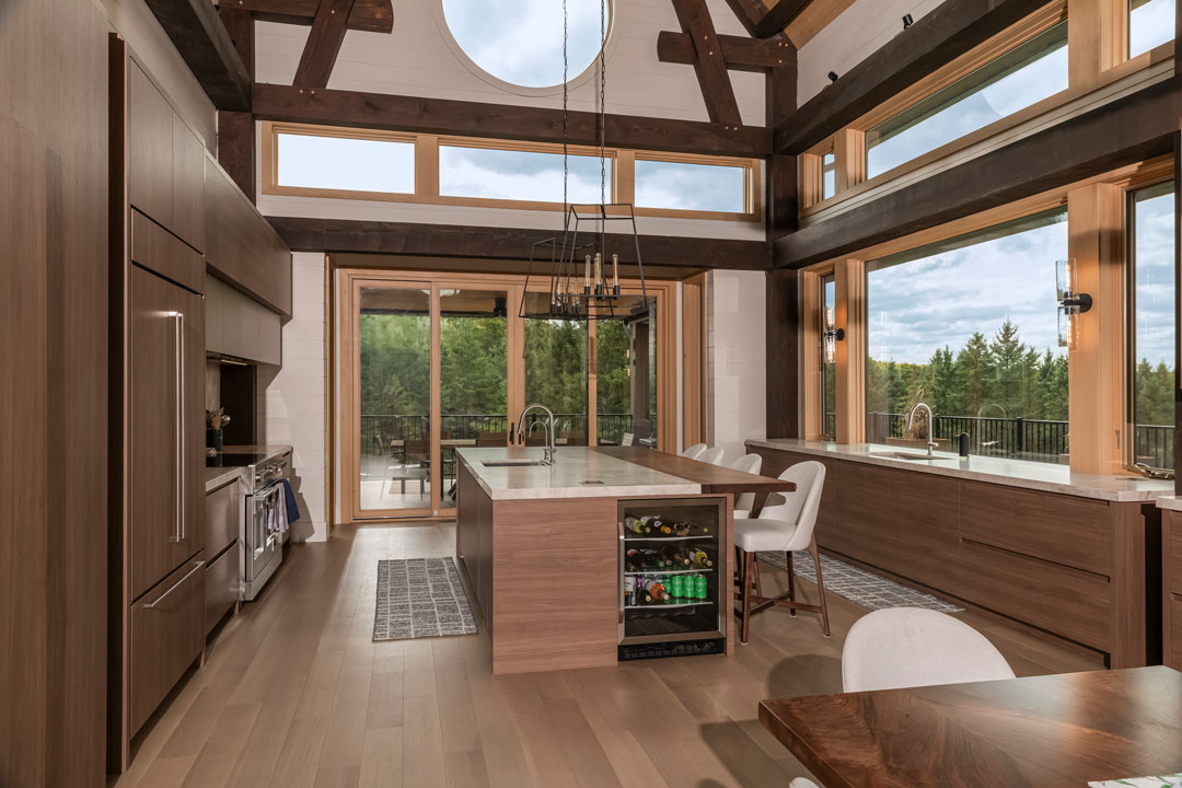 Luxury home with large wood timbers covered in our best selling colour wood finish.